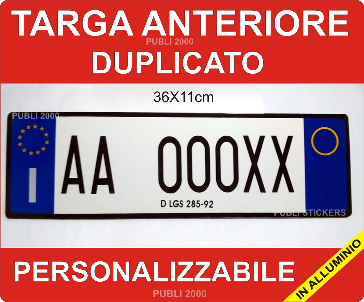 DUPLICATO TARGA AUTO ANTERIORE IN ALLUMINIO REALIZZATA CON ADESIVI RIP –  PUBLI 2000